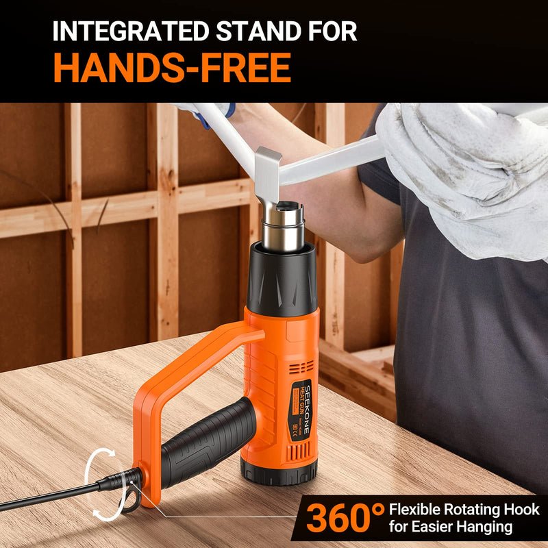 SEEKONE hot air gun, 2000W hot air dryer (400℃/600℃) high performance with 2 temperature settings, non-slip handle, flame retardant protective cover, 4 nozzles for removing paint, soldering pipes