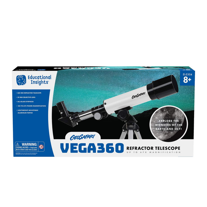 Educational Insights GeoSafari Vega 360 Telescope - 50 mm Beginner Telescope for Kids 8-12, Refractor Telescopes, Astronomical Telescopes for Stargazing, Includes Two Eyepieces and Tripod