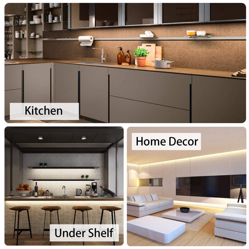 MYPLUS Under Cabinet Lighting Kit, 32.8 Ft Dimmable Led Strip Lights with 600 LEDs,12V, Low Power Safety Adapter, Flexible Tape Light for Kitchen Cabinet,Bedroom,Counter,Shelf (Warm White-3000k) Warm White/3000K 32.8FT/10M
