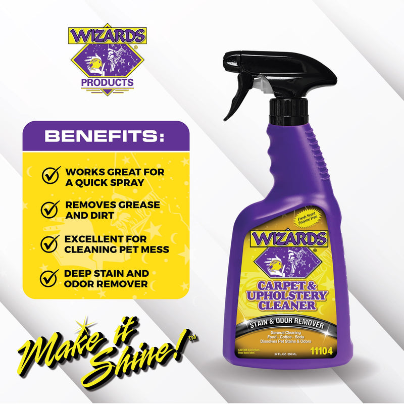 Wizards Carpet and Upholstery Cleaner - Fabric Cleaner Spray Solution for a Fresh & Clean Car - Pet Stain & Smell Remover and Natural Carpet Cleaner - Made in USA - 22 oz