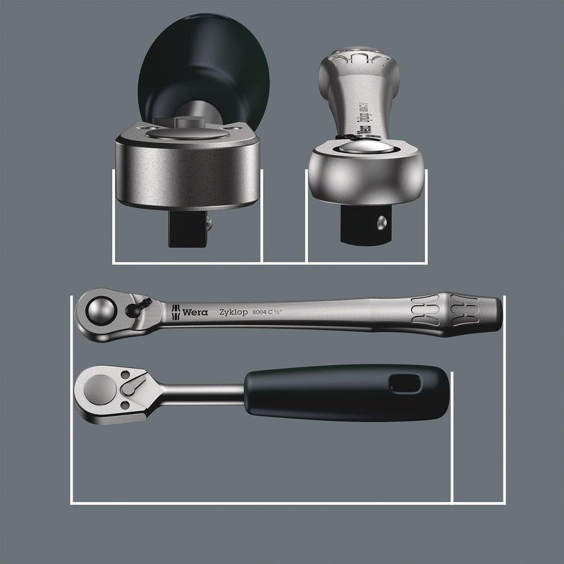 WERA 05004064001 8004 C Zyklop Full Metal Ratchet with Switch Lever, 1/2" Drive One Size