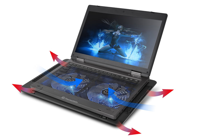 Thermaltake Massive 14 Steel Mesh Panel Dual 140mm Blue LED Fan Adjustable Speed Control 10"-17" Laptop Notebook Cooling Pad CL-N001-PL14BU-A,Black 2 Fans