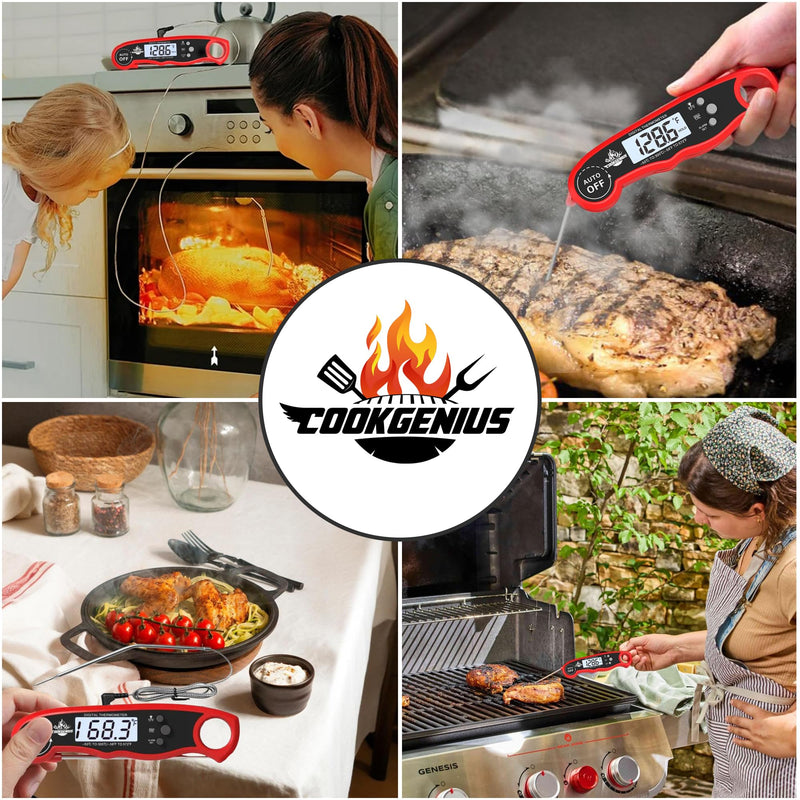 Meat Thermometer Digital with Dual Probe - Ultra-Fast Instant Read Food Thermometers with Backlight & Calibration for Cooking Deep Fry BBQ Oven Grill Roast Candy Thermometer & Kitchen Essentials - Red