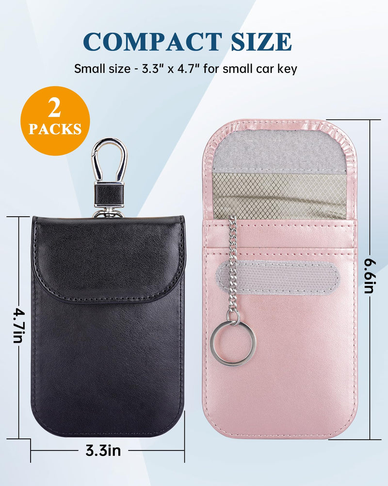 Teskyer 2 Pack of Faraday Key Fob Protectors, Anti-Theft Faraday Bags, Car Key RFID Signal Blocking Pouch, Small Size 3.3" x 4.7", Black & Rose Gold Small - 3.3" x 4.7"