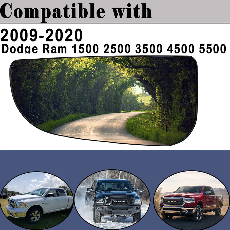 68067731AA Ram Driver Side Lower Mirror Glass Compatible with 2009-2020 Dodge Ram 1500 2500 3500 4500 5500 Towing Mirror Ram Left Pass Convex Lower Mirror Glass with Rear Mounting Bracket