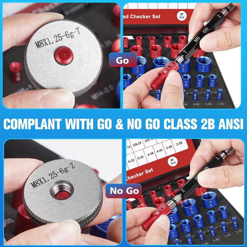 57Pcs Thread Checker, Nut and Bolt Thread Checker 33 Standard and 24 Metric Set, Thread Gauge Suitable for Nut or Bolt Size Finder in Narrow and Tricky Areas 57 Gauges - 33 Inch & 24 Metric