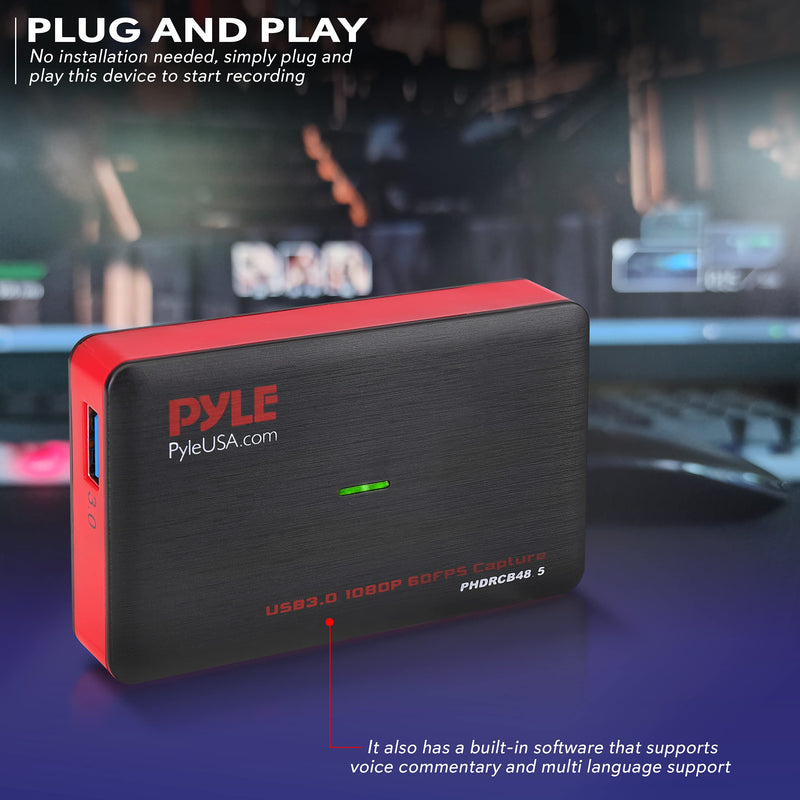 PyleUsa Video Game Capture Card Device with Video Recorder, HDMI Output, Full HD 1080P Live Streaming, USB, SD, PC, DVD, PS4, PS3, XBox One, XBox 360 and Wii - PHDRCB48