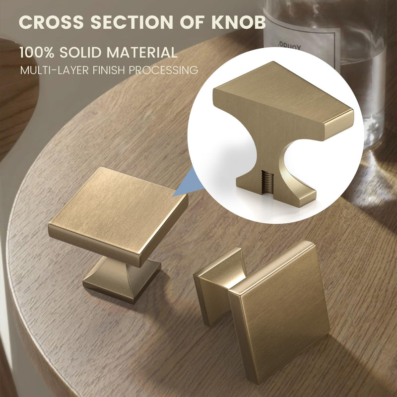 Peaha 15 Pack Champagne Bronze Cabinet Knobs,Square Drawer Knobs, Solid Zinc Alloy Cabinet Hardware Pulls for Kitchen Cupboard Dresser Bathroom