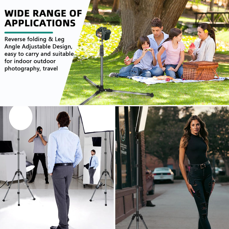 Extendable Photography Light Stand, Adjustable 6.6ft/2m Aluminum Light Tripod Stand for Travel, Reversible Portable Studio Lighting Tripod for Ring Light Camera Flash Light Strobe Light Webcam Softbox