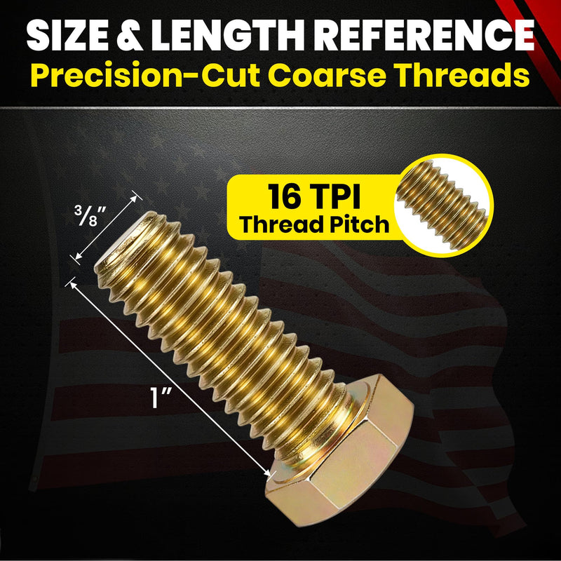 Chenango Supply 3/8-16 x 1 Grade 8 Hex Head Bolts – Alloy Steel, Yellow Chromate Zinc, 150,000 PSI Tensile Strength, High-Strength Hex Head Cap Screws, (25 Pieces, 3/8-16 x 1 G8) 3/8-16x1" (25 pcs)