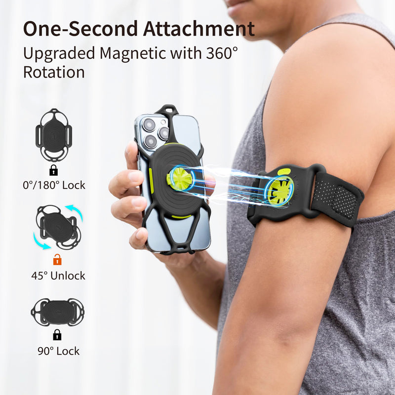 Bone Run Tie Connect Kit 2 Magnetic, Phone Holder for Running, 360°Rotation & Quick Release Sports Armband for iPhone 15 14 13 12 Pro Pro Max XS XR Samsung Galaxy, Fits 4.7"-7.2" Phone