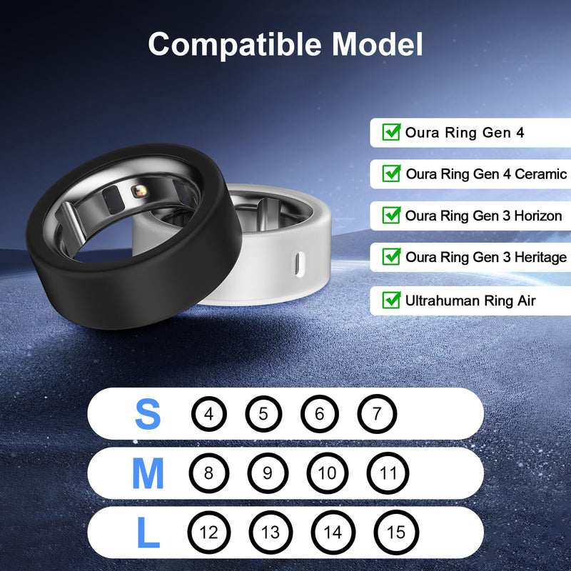 Ring Cover Compatible with Oura Ring Gen 4/3/4 Ceramic/Ceramic/Ultrahuman | Silicone Abrasion Resistant Elastic Protective Case Accessory for Oura Protector Protection Men Women 4Clear + 4 Polar Star S for 4/5/6/7