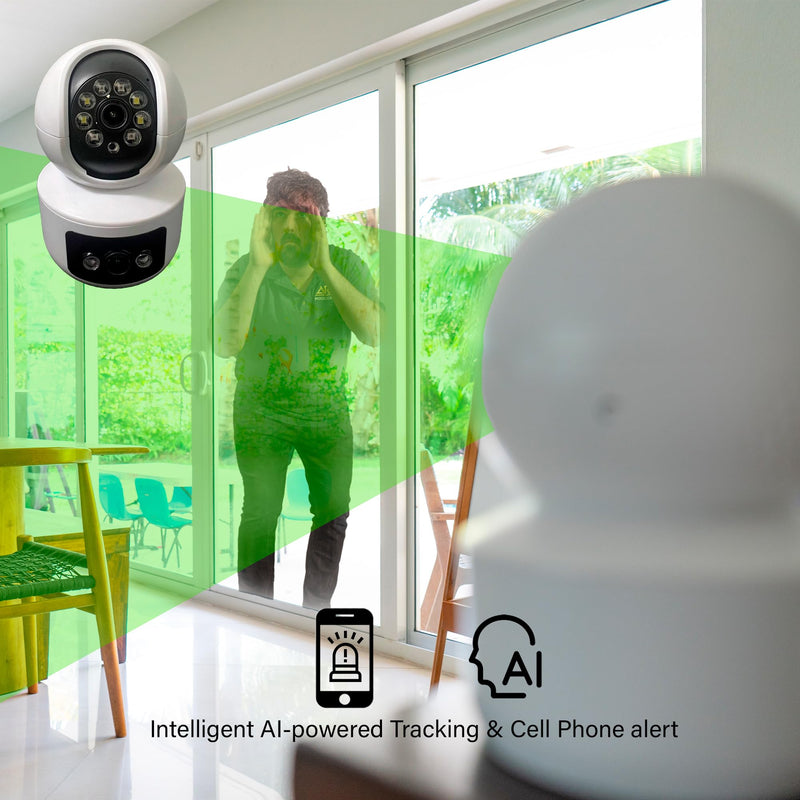 Dual Lens Security Camera - 2 Room Security Cameras WiFi - WiFi Camera Two Way - Wireless Security Cameras with Monitor - Smart Camera Lens - Video Cameras - Pet Cameras for Home - Indoor Camera WiFi