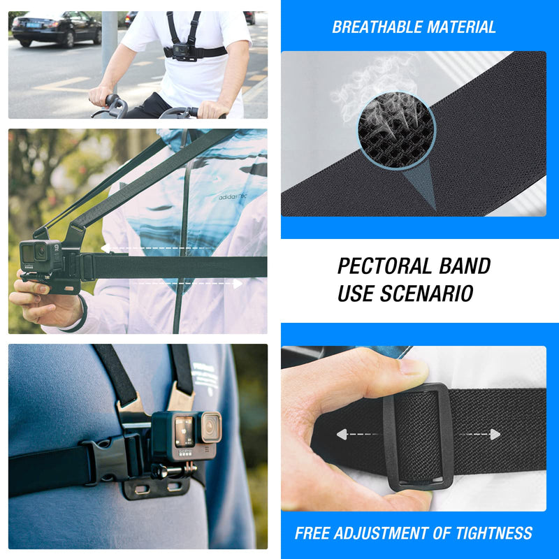 Accessories Kit for Insta360 One X3 X2 X RS R GO 2, Head Strap Mount + Chest Mount Harness + Backpack Clip Holder + 360°Rotating Wrist Strap Compatible for GoPro Hero 12 11 10 9 8 7 Chest Mount Harness for Insta360