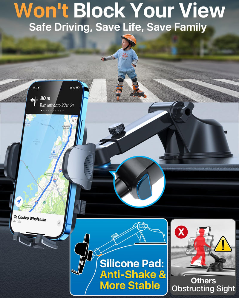 2024 Ultimate Car Phone Mount【80+LBS Strongest Suction & Military-Grade】【Patent & Safety Certs】 Cell Phone Holder Truck Stand for Dashboard Windshield Vent for iPhone 15 Pro Max 14 13 Samsung, Black