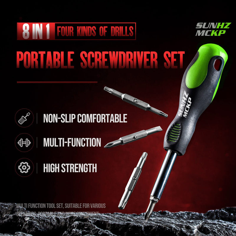 SUNHZMCKP 8 in 1 Screwdriver, Portable multi-purpose screwdriver set，High-Strength Bits, Phillips, Slotted, Torx，Suitable for outdoor and daily repair tools,Practical hand tools