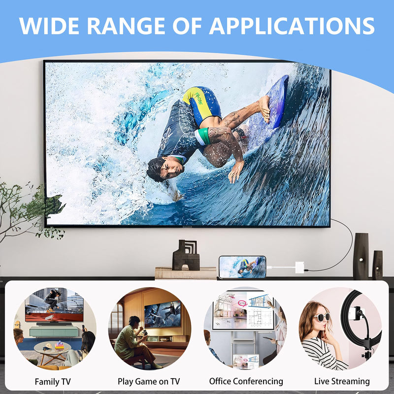 USB C to HDMI to iPhone 15 HDMI adapter to TV, 4K@60Hz USB C to HDMI Adapter with Charging Port, iPhone to HDMI to USB C Adapter Compatible for iPhone 16/15 Series/iPad Pro/Galaxy to HDTV Projector