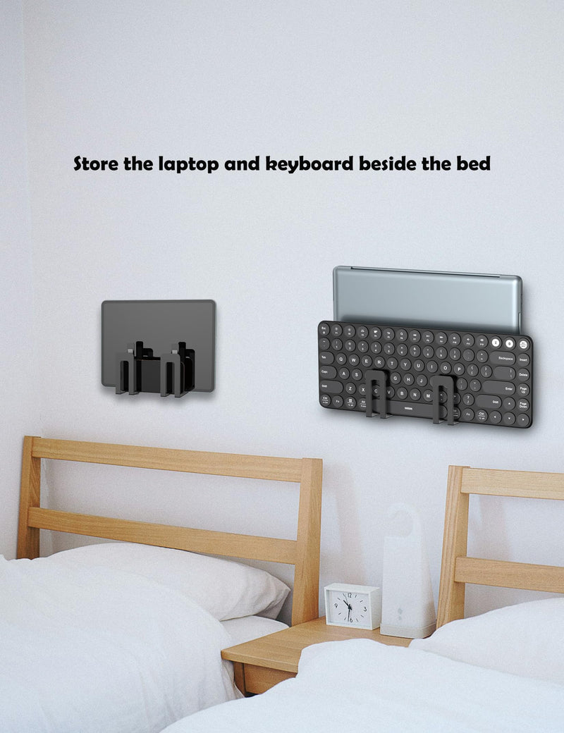 Multifunctional Wall Mount Holder for Laptop& Keyboard, Cable Box Mount Fit for Router/Modem/TV Box/Tablet/E-Book/Cellphone and More, Fixed by Screw (Black) Black