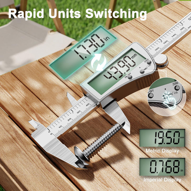 Preciva 150 mm Digital Calliper, Digital Calliper, Stainless Steel, Rechargeable, IP54, Waterproof, Electronic Calliper with Large LCD Display for Industrial, Electrical, Automotive, Crafters