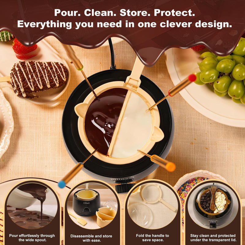 Chocolate Melting Pot, Electric Candy Melter with 2 Silicone Bowls, 17.6 OZ (500 ml) Fondue Pot Set & Chocolate Warmer Set for Dipping Cheese, Candy, Cake Pop, Home Fondue Parties Essential Supplies Black