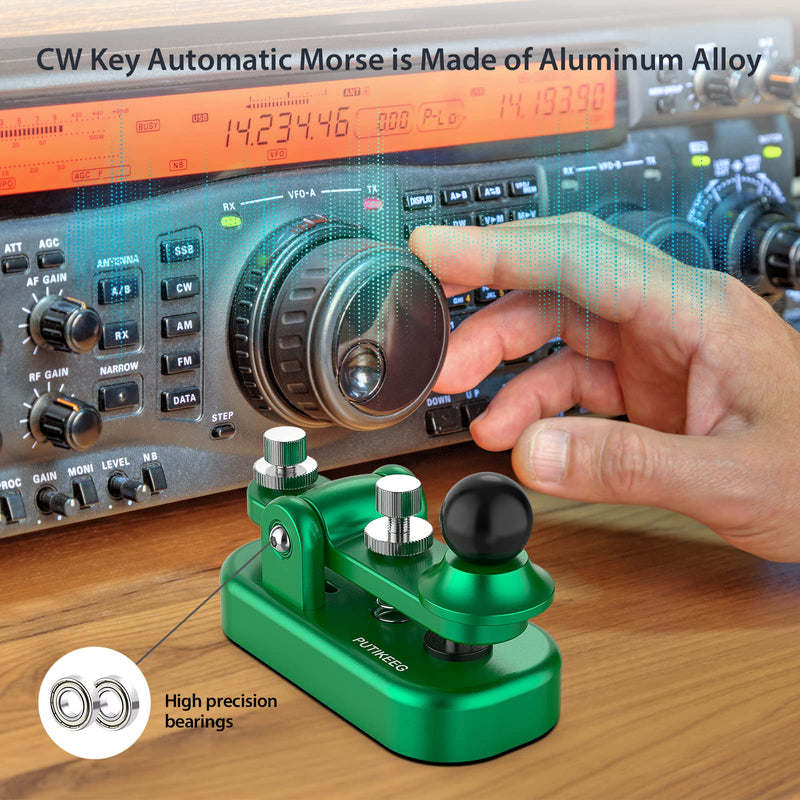 Mini CW Key Automatic Morse, Radio HAM Send Telegram Double Paddle Morse Code Key with Aluminum Alloy Body Base Green(S)