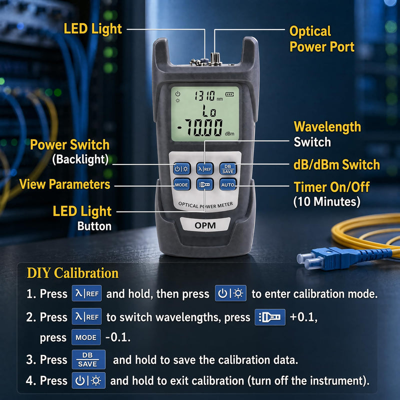 FTTH Fibre Optic Tool Kit, Fibre Optic Power Meter, 70 ~ + 10 dBm Optical Power Meter and Fibre Optic Test 50KM 50MW Visual Fault Locator (OPM+VFL) OPM+VFL