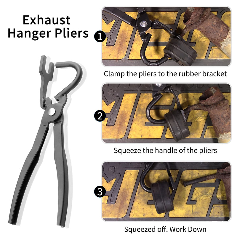 Exhaust Pliers Hanger Bracket Removal Pliers Separates Rubber hanger Pliers Supports 38350 Pliers for All Car Pipe Exhaust Hanger Bracket Great Automotive Tools, Black