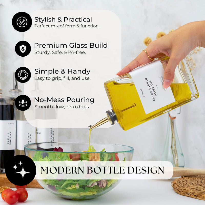 Olive Oil Dispenser Bottle - Refillable Glass Bottles for Kitchen - Syrup Container for Vinegar and Soy Sauce, Pack of 2 2 Pack