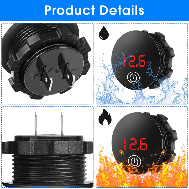 2 Pieces Direct Current 5-48V Car LED Display Voltmeter Waterproof Digital Voltage Gauge Meter with Touch Switch for Boat Marine Vehicle Motorcycle Truck ATV UTV (Red Light) Red Light
