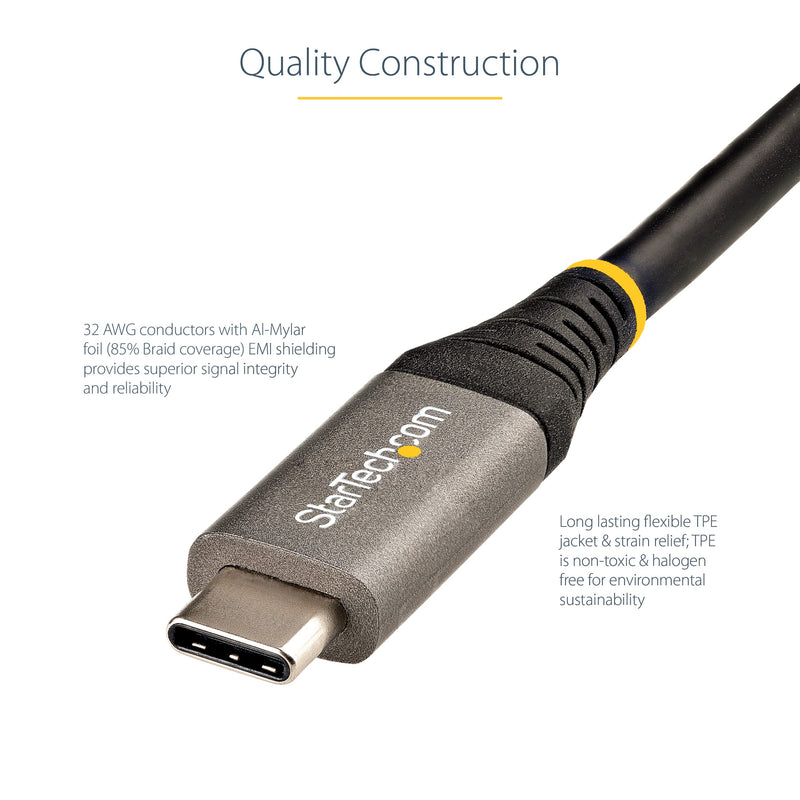 StarTech 3.3ft (1m) USB-C Cable, 10Gbps, 100W (5A) PD, 8K 60Hz / 4K 144Hz, USB-IF Certified, Thunderbolt Compatible 1m / 3ft