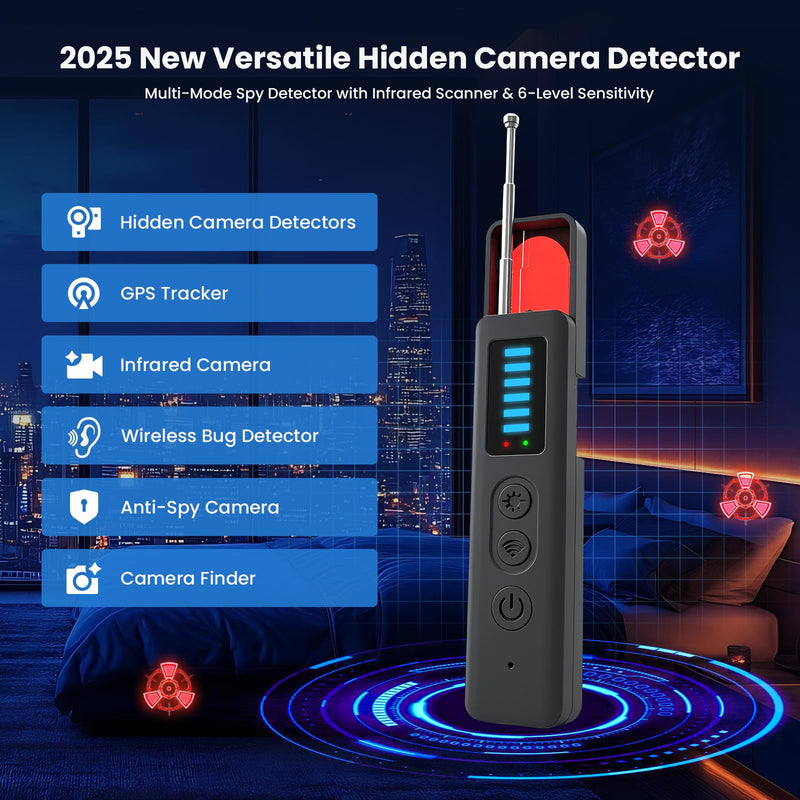 Hidden Camera Detectors - 2025 Advanced Camera Detector, Hidden Device GPS Detector, Bug Detector, Camera Detector for Hotels, Travel, Office, 5 Levels Sensitivity (Black) Black