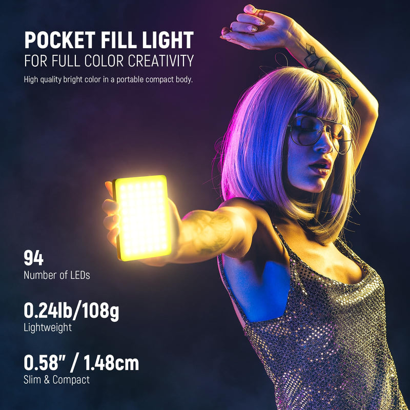 NEEWER VL67C RGB Selfie Light with APP Control, 94 LED CRI97 2000mAh Rechargeable, Cold Shoe Mount as Camera Light, Portable Front & Back Phone Clip for TikTok, Video Conference Light for Laptop