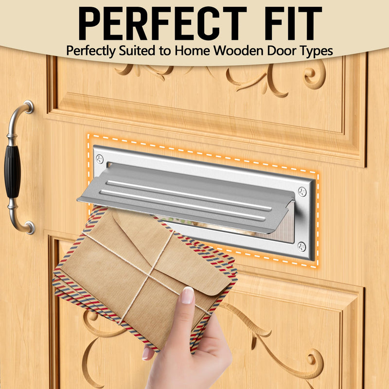 10 inch Mail Slot for Front Door, Stainless Steel Mail Slot Cover, Easy to Install, 1 Pack, 10"×3", Silver 10 Inch
