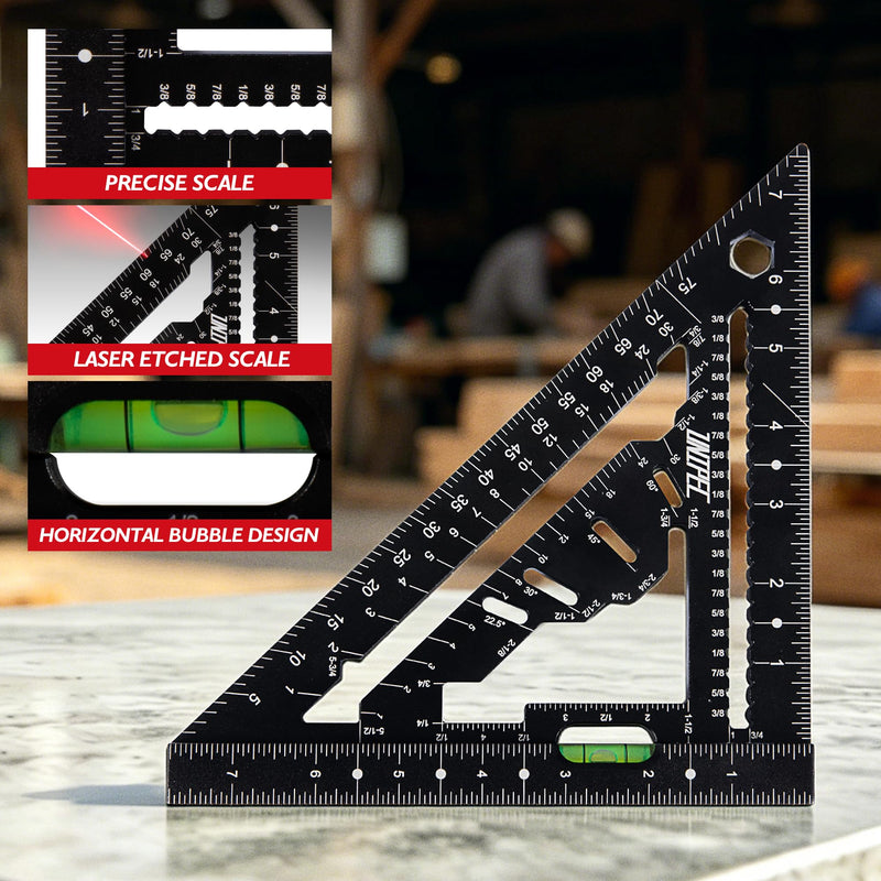 7.5 inch Rafter Square with Level, Aluminum Metal Triangle Ruler Multifunctional Carpenter Square Woodworking Layout Tools 7.5"