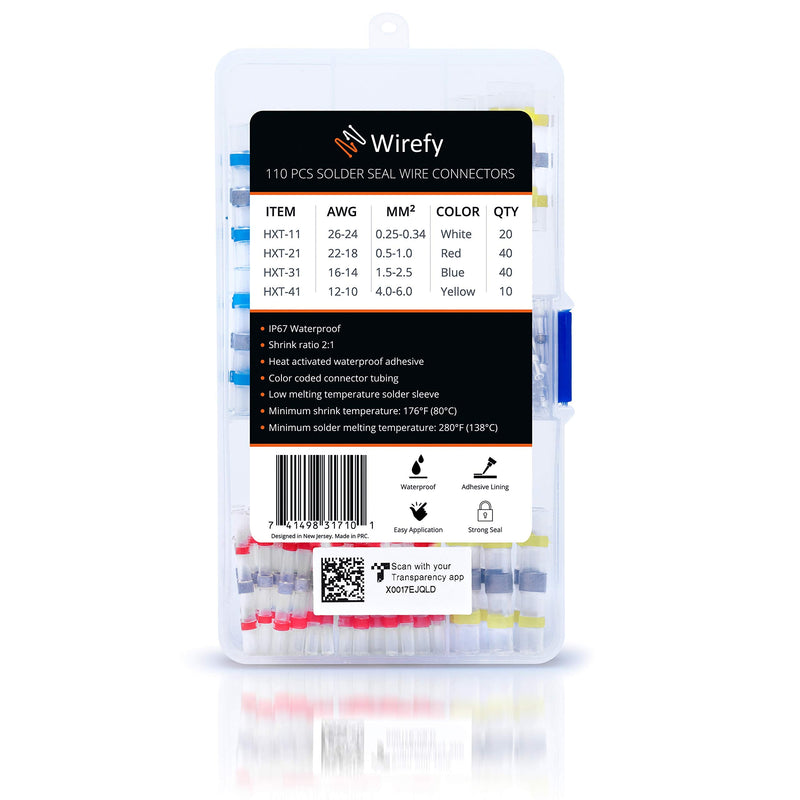 Wirefy solder connector with heat shrink tube in a set - waterproof cable connector - heat shrink tube transparent butt connector - shrink connector 0.125-6 mm² - 110 pieces 110 pieces - 0.14 - 6.0 mm²