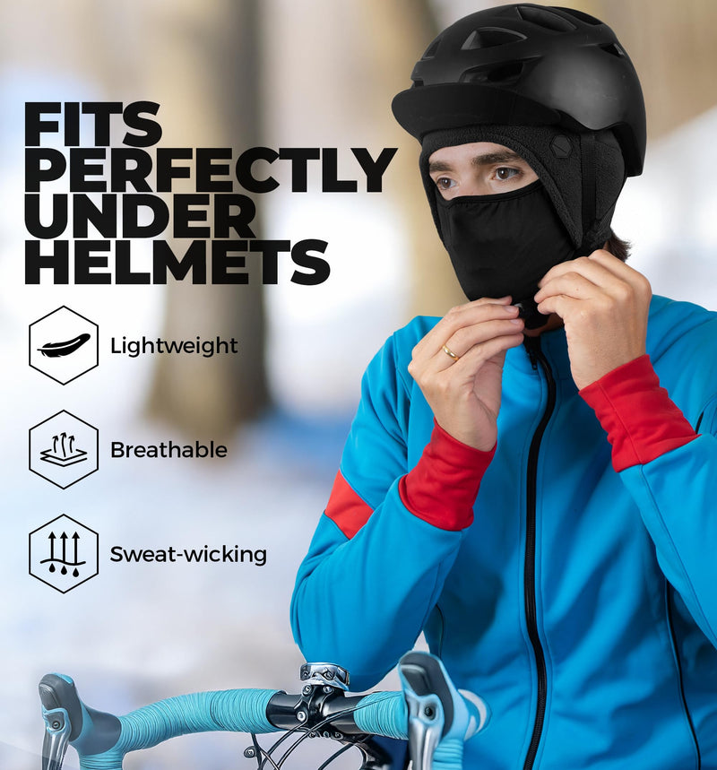 Tough Headwear Skull Cap with Face Cover-Winter Hat with Ear Flaps,Running Mask for Cold Weather,Helmet Liner &Thermal Beanie One Size 2-in-1 Helmet Liner With Face Mask