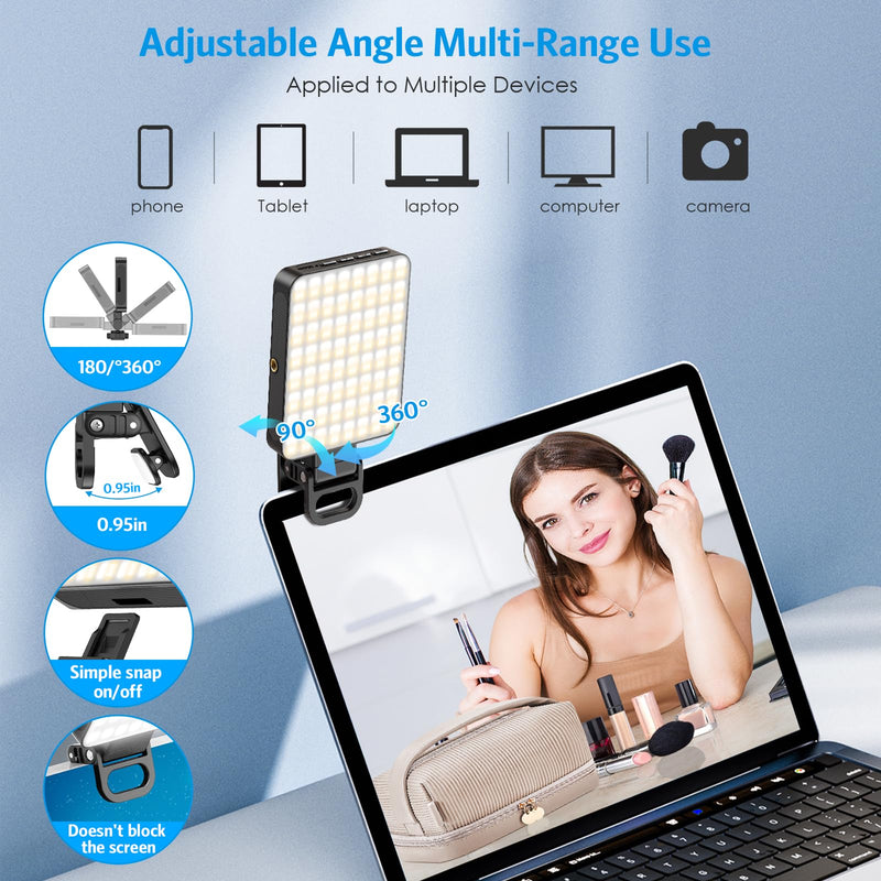 120 LED Selfie Light for Phone with Clip & Magnetic, 3 Light Mode 3000K-6500K, 2000mAh High Power Rechargeable with Cold Shoe Mount for Laptop, Makeup, TikTok, Selfie, Vlog