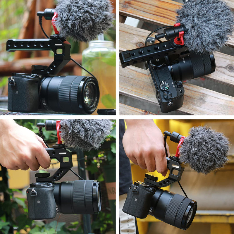 R005 Camera Top Handle Grip Hot Shoe Top Cheese Mount Universal Video Stabilizing Rig with 3 Cold Shoe 1/4" 3/8" competible with Cameras for LED Light, Microphone, Monitor for Low Angle Shoot