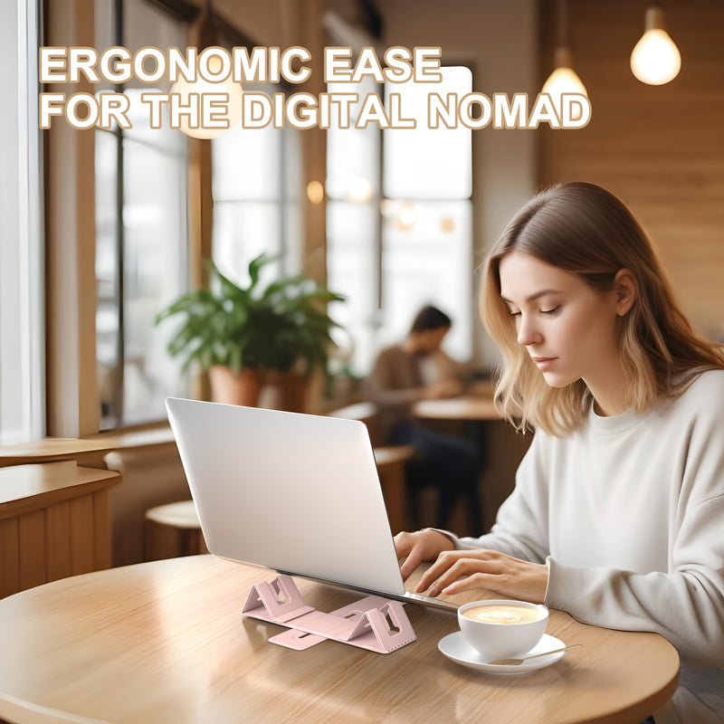 Perilogics Magnetic Adjustable Travel Laptop Stand for Digital Nomads and Business Travelers. Compact, Foldable, and Ideal for Desk Use. Elevate Your Work Experience with Our Laptop Riser on The Go Light Pink