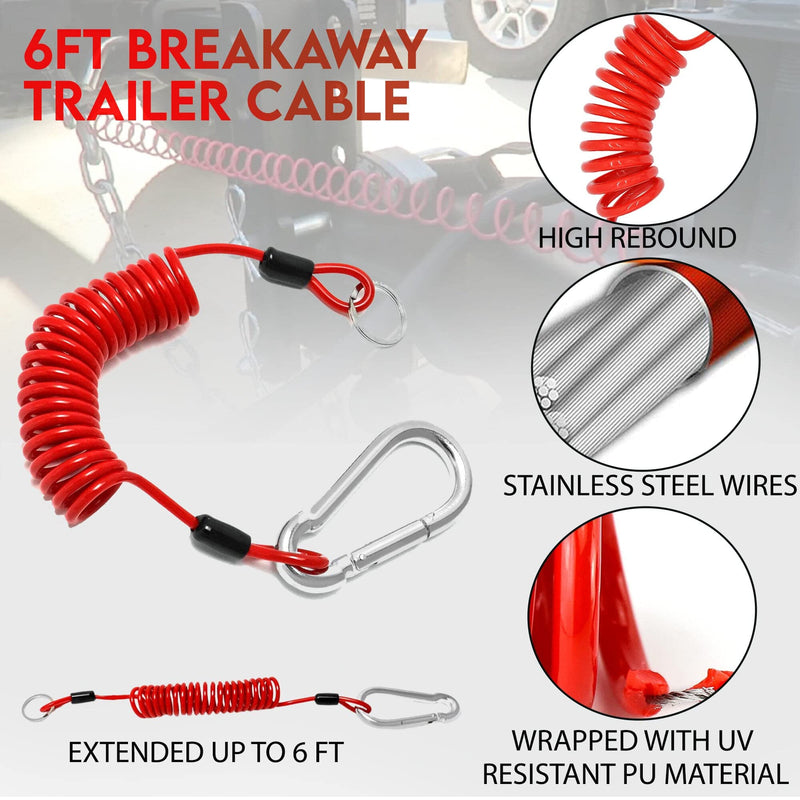 Performore Breakaway Trailer Cable - Heavy Duty Steel Wire Coiled Safety Cables Strap for RV Towing Trailer - Stainless Steel Spring Towing Coil for Enhanced Durability - Extends up to 6ft 1 Pack