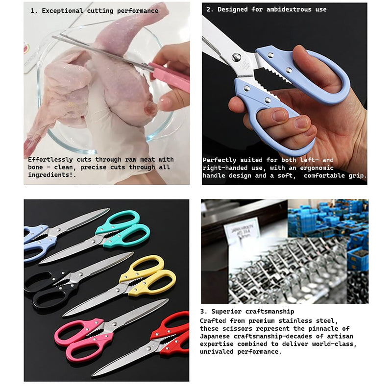 Multipurpose Kitchen Shears Heavy Duty Japan Tanaka Scissors Diamond Cut Stainless Steel 타나카 방산시장 강주은 주방가위 깡스가위 (Blue) Blue