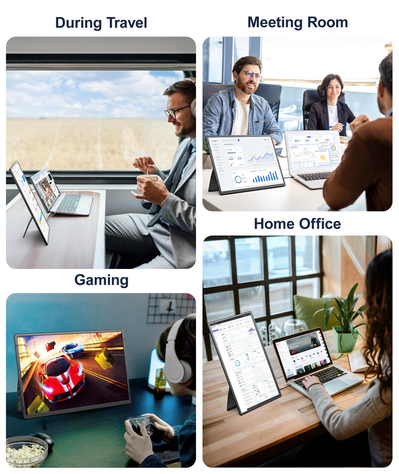 16.1" Portable Monitor, 1200P FHD Laptop Screen Extender, 360° Rotating Detachable Stand, Plug&Play Dual Monitor, Ultra-Thin Zero Frame Portable Screen for Laptop/PC/Mac/Windows/PS5