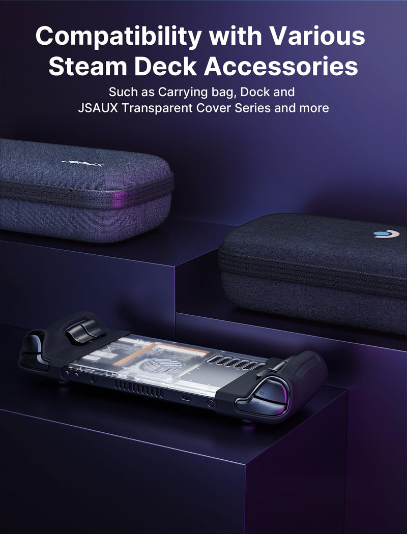 JSAUX Silicone Grip Protection Case for Steam Deck OLED and Steam Deck LCD, Steam Deck Grip, Steam Deck GripSkin, GripArmor Silicone Sleeve Set (one Left and one Right) - GP0016 Black