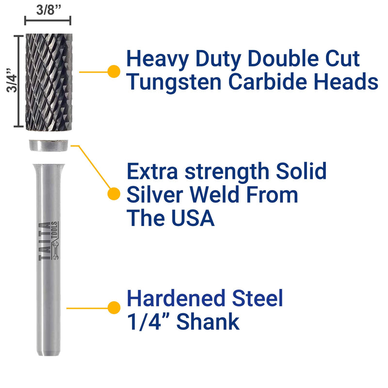 Carbide Burr 1/4" Shank, SA-3 Tungsten Double Cut Rotary Die Grinder Bits - Cutting Burrs for Milwaukee, Dewalt and Makita Die Grinder Accessories - Wood Carving Metal Working & Sturdy Storage Case 5pc
