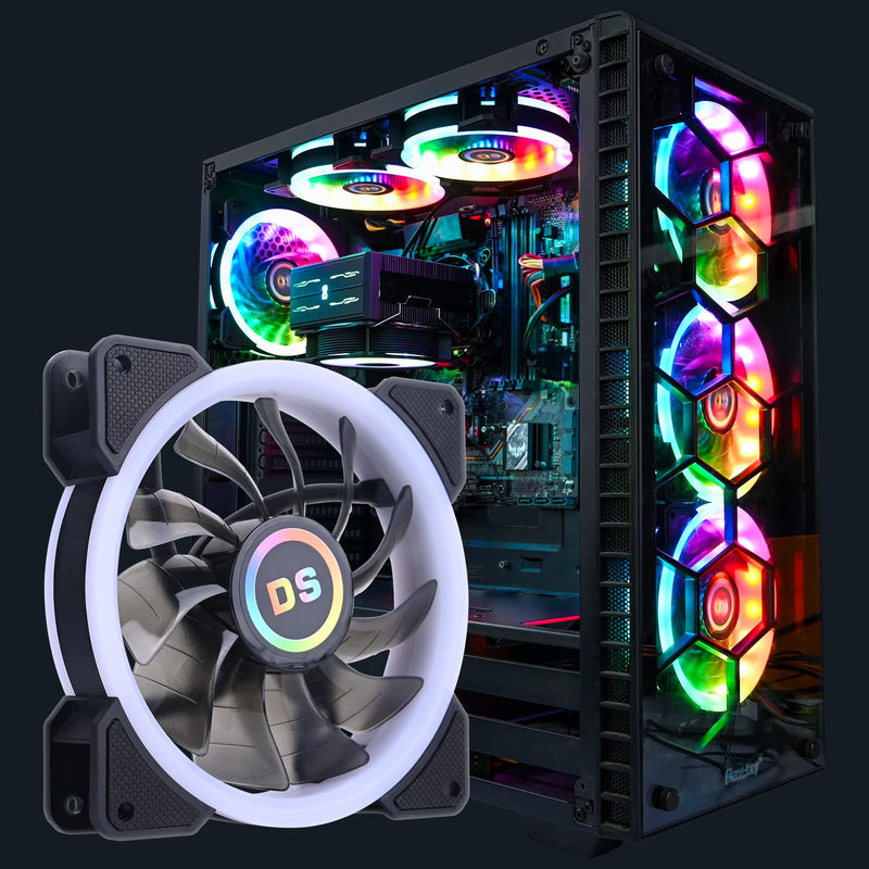 DS 6Pack 120MM RGB PC Cooling Fans, LED Case Fans with Remote Control for Computer, PC Case CPU Coolers, Radiators System (8th GEN Hub Box, A Series) Ring