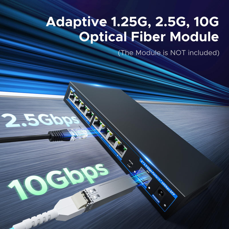 8 Port 2.5G Switch with 1*10G SFP+,TEROW 8 x 2.5Gb Base-T & 1 x 10Gbs SFP+, Vlan, Multi-Speed Network Switch, Compatible with Gigabit & 10Gb, Desktop/Wall Mount, Ideal for AP, NAS, PC,Office 2.5G 8 Port