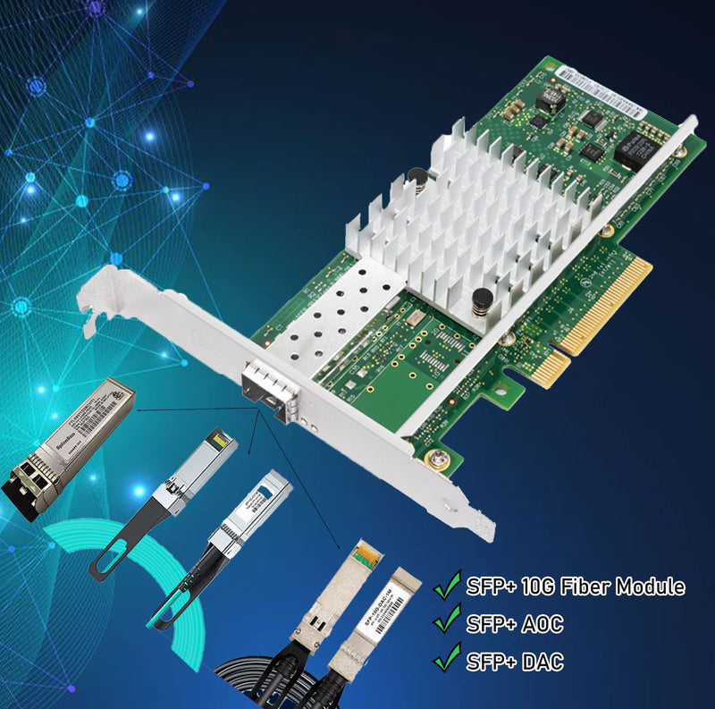 10G PCIE x8/x16 Ethernet Network Adapter Compatible Intel X520-DA1 82599EN Chip,Single SFP+ Port LAN Card NIC Server Support Windows Server/Windows/Linux/Vmware ESXI X520-1*SFP+ Port