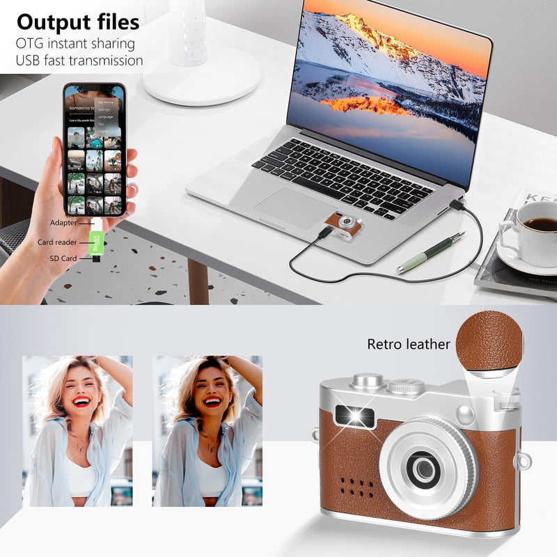 Mini Keychain Camera, FHD 1080p 8MP Mini Digital Camera with 32GB SD Card, 0.96" HD Display, 100 Mins Battery Life Small Camera for Travel Study Recording (Brown, 16GB) Brown