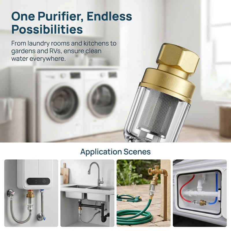 2 Pack Sediment Water Filter for Washing Machine, Inline Water Pre-Filter with 3/4" Adapters & Extension Tubes, 50 Micron, Reusable Stainless Steel Screen Brass PreFilter for Water Heater, Faucet