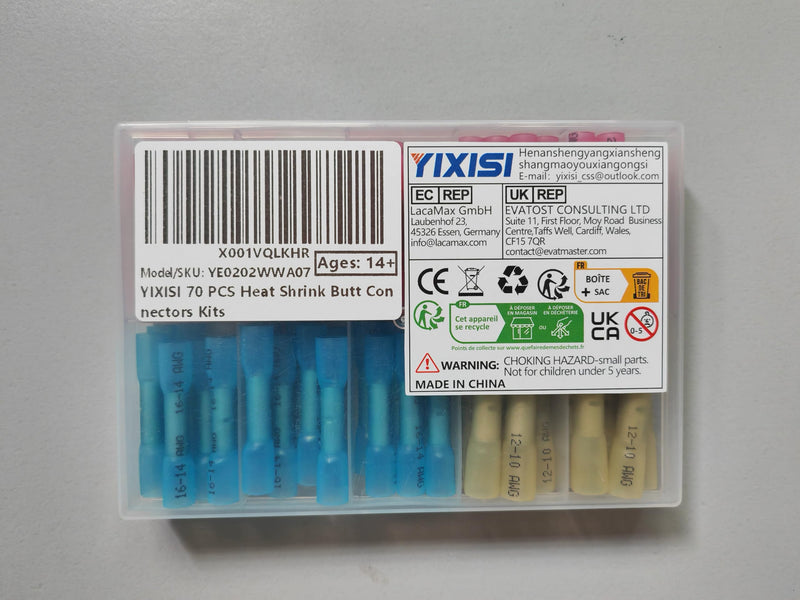 YIXISI 70 pieces butt connector cable connector waterproof set, solder connector, shrink connector butt connector, heat shrink butt connector, crimp connector cable connector, 26-10 AWG BHT - 70 pieces